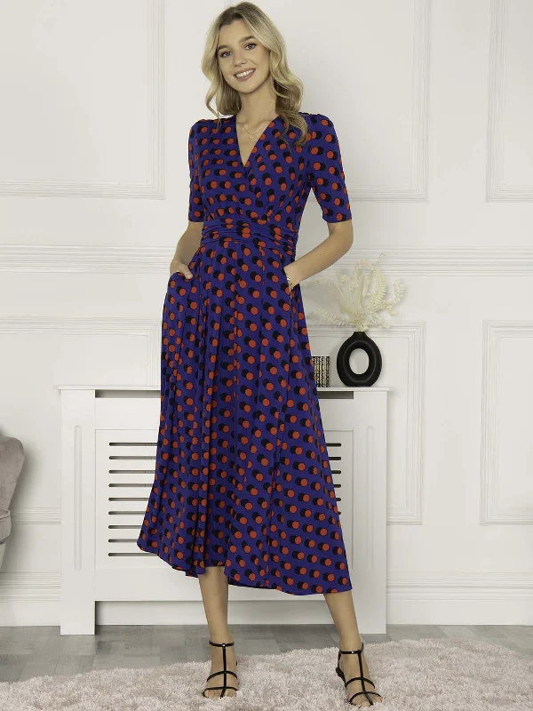 Jolie Moi Akayla Printed Jersey Maxi Dress, Blue Polka Chic Boho Print Maxi Dress