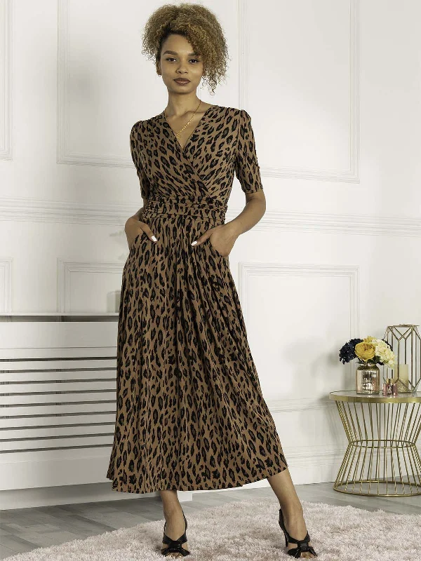 Jolie Moi Akayla Printed Jersey Maxi Dress, Brown Animal Elegant Pleated Maxi Dress