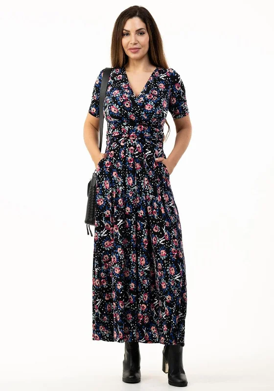 Jolie Moi Beatrice Floral Jersey Maxi Dress, Black Multi Casual Maxi Dress with Pockets