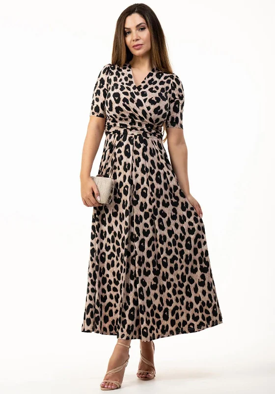 Jolie Moi Beatrice Leopard Print Jersey Maxi Dress, Multi Elegant Maxi Dress with Drapes