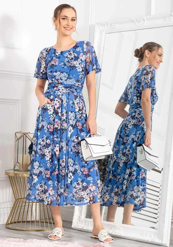 Jolie Moi Gianna Floral Print Mesh Maxi Dress, Royal Multi Fashionable Open-Back Maxi Dress