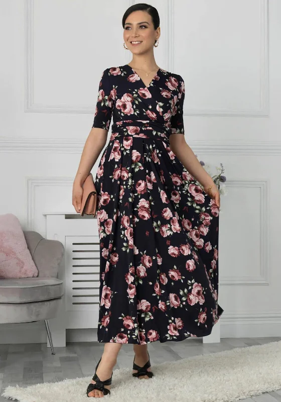 Jolie Moi Kiera Floral Print Maxi Dress, Navy Multi Trendy Maxi Dress with Bow