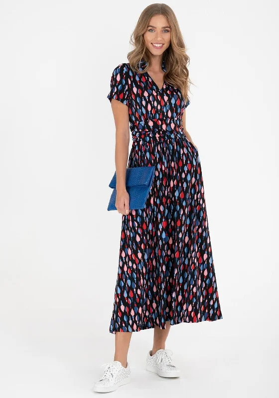 Jolie Moi Marbouk Abstract Pattern Print Maxi Dress, Navy Multi Cozy Wrap Maxi Dress