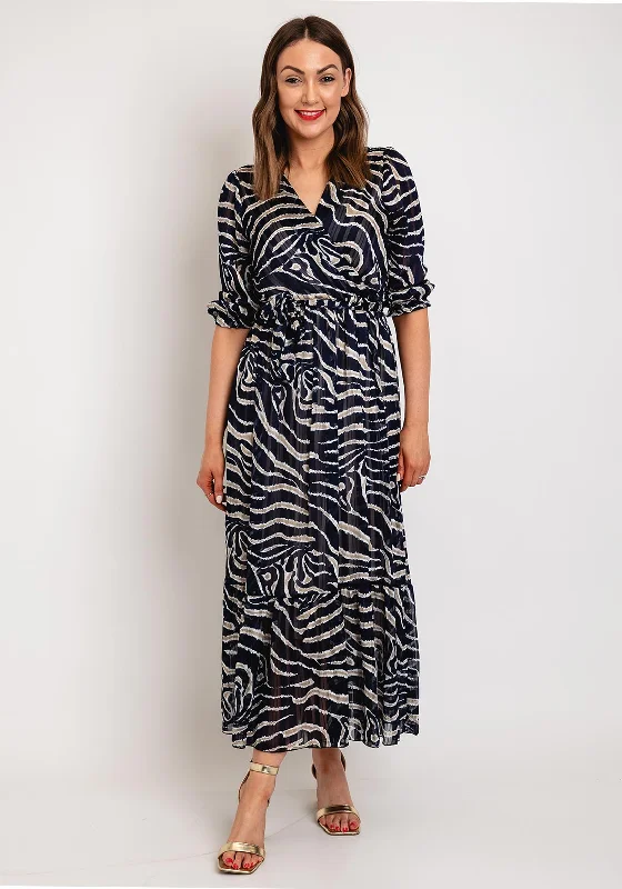 Kate & Pippa Modena Animal Print Maxi Dress, Black Trendy Ruffled Maxi Dress