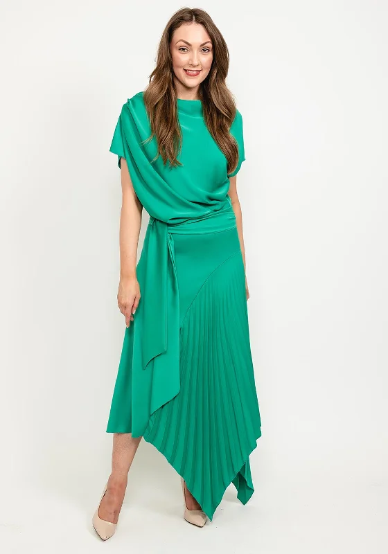 Kevan Jon Mila Pleat Drape Maxi Dress, Emerald Stylish Boho Chic Maxi Dress