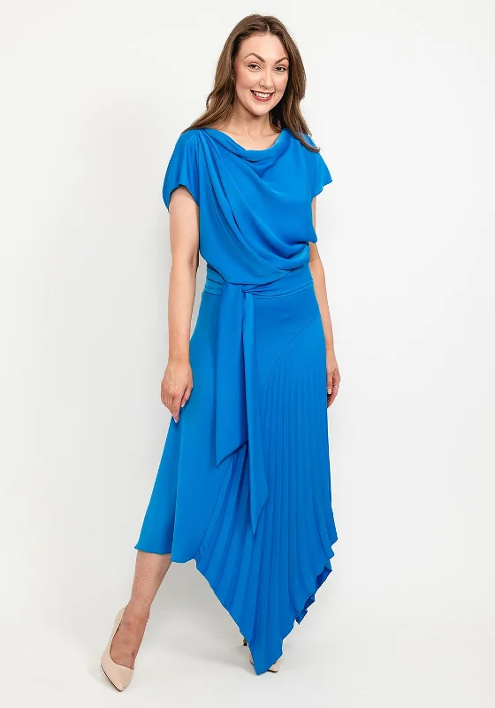 Kevan Jon Mila Pleat Drape Maxi Dress, New Blue Elegant Pleated Maxi Dress