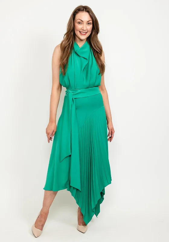 Kevan Jon Perla High Neck Pleat Maxi Dress, Emerald Comfortable Casual Maxi Dress