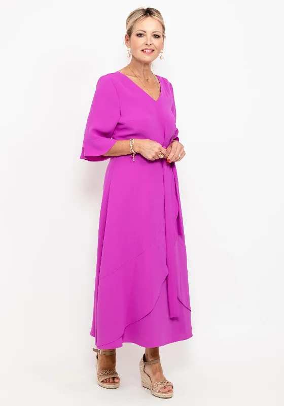 Lizabella Ruffle Drape Maxi Dress, Fuchsia Comfortable Ruffle Hem Maxi Dress