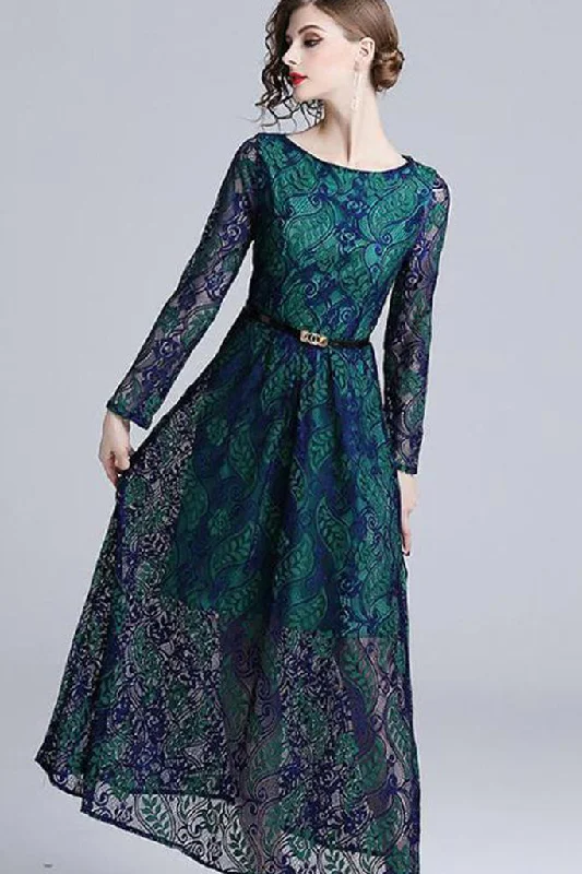 Long Sleeve Lace Maxi Dress - M in Clearance Comfortable Plunging Neckline Maxi Dress