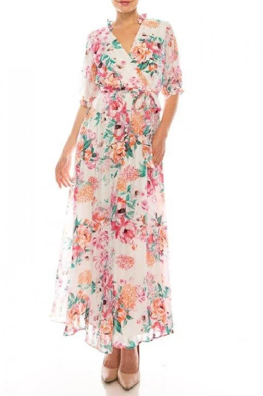 Maison Tara Floral Print Maxi Dress Comfortable Maxi Dress with Slits