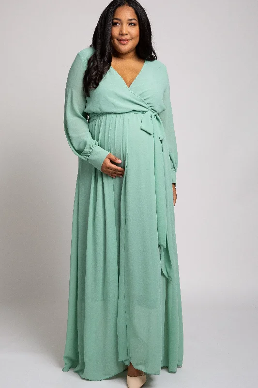 Mint Green Chiffon Maternity Plus Maxi Dress Trendy V-Neck Maxi Dress