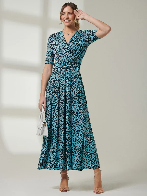 Jolie Moi Molly Jersey Maxi Dress, Blue Animal Elegant Maxi Dress with Pockets