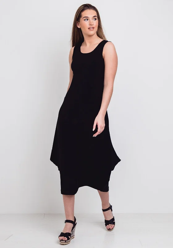 Naya Flared Hem Jersey Maxi Dress, Black Trendy Maxi Dress with Bow