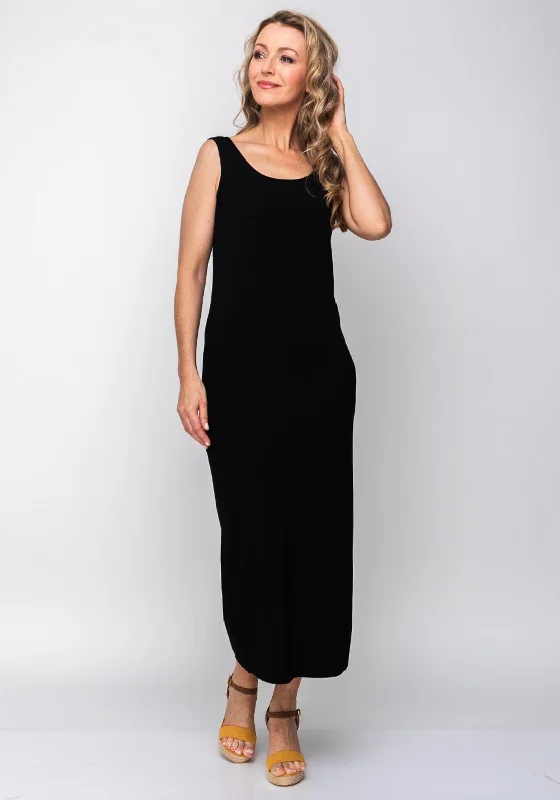 Naya Sleeveless Jersey Maxi Dress, Black Comfortable Long-Sleeve Maxi Dress