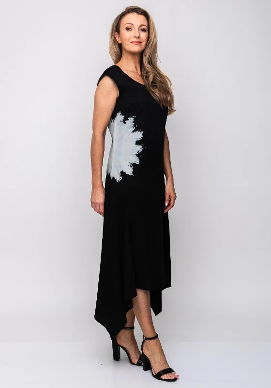 Naya Splash Print Sleeveless Maxi Dress, Black Elegant Maxi Dress with Ruffles