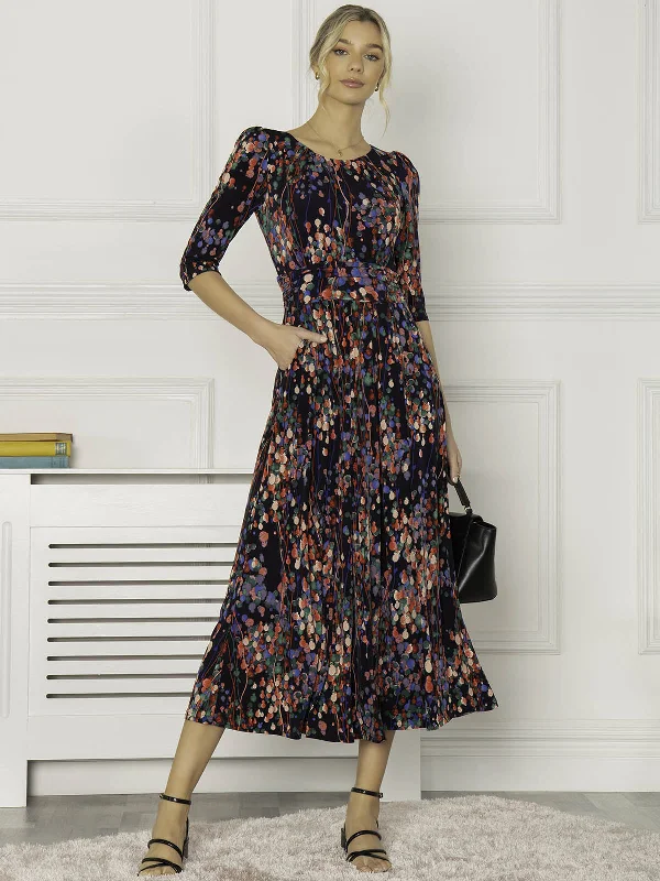 Pauline Sleeved Maxi Dress, Navy Multi Classic A-Line Maxi Dress