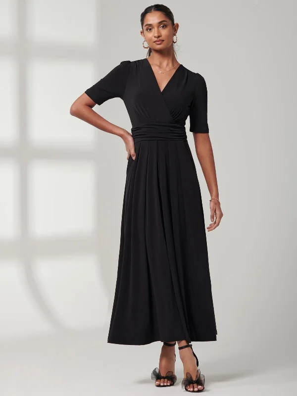 Plain Jersey Wrap Front Maxi Dress, Black Fashionable Sleeveless Maxi Dress