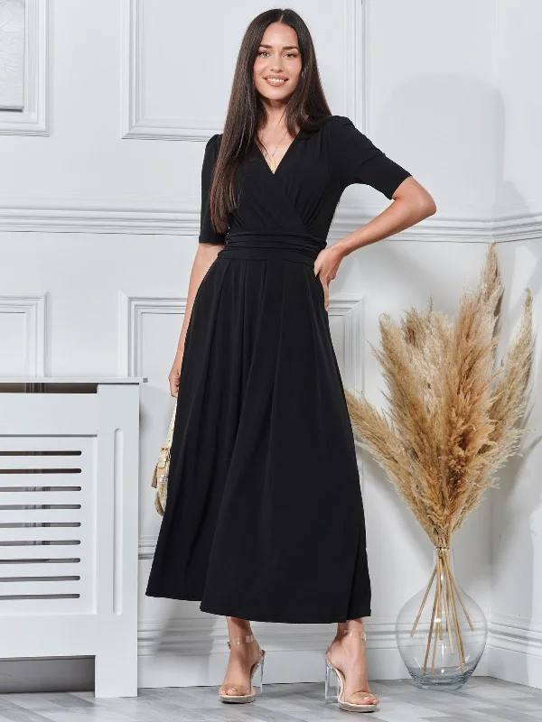 Plain Wrap Front Jersey Maxi Dress, Black Chic Summer Maxi Dress