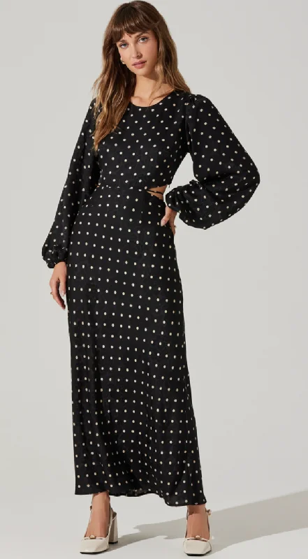 Polka Dot Long Sleeve Maxi Dress by ASTR the Label Trendy Satin Maxi Dress