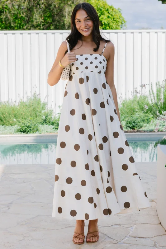 Portafino Maxi Dress Cream/Choc Spot Elegant Maxi Dress with Drapes