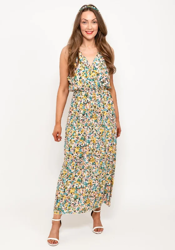 Seventy1 One Size Dainty Floral Maxi Dress, Teal Multi Comfortable Bohemian Maxi Dress