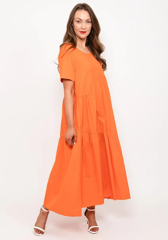 Seventy1 One Size Dome Waist Smock Maxi Dress, Orange Elegant Floral Maxi Dress