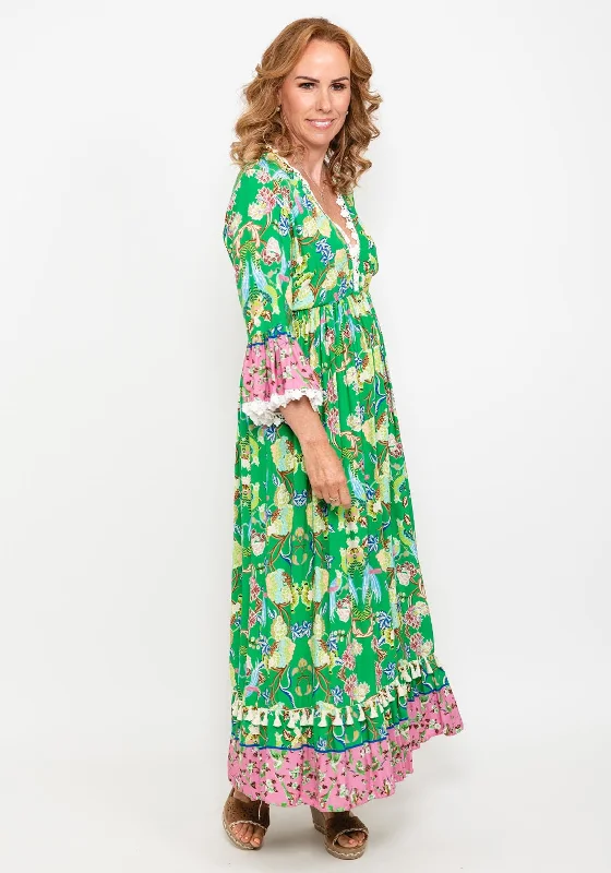 Seventy1 One Size Floral Bell Sleeve Maxi Dress, Green Chic Sleeveless Maxi Dress