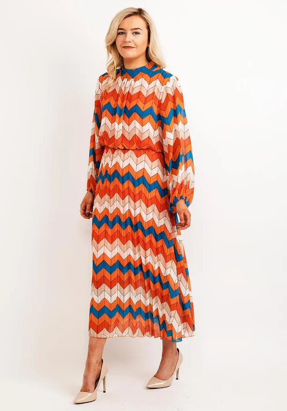 Seventy1 One Size Patterned Blouson Waist Maxi Dress, Orange Multi Elegant Lace-Up Maxi Dress