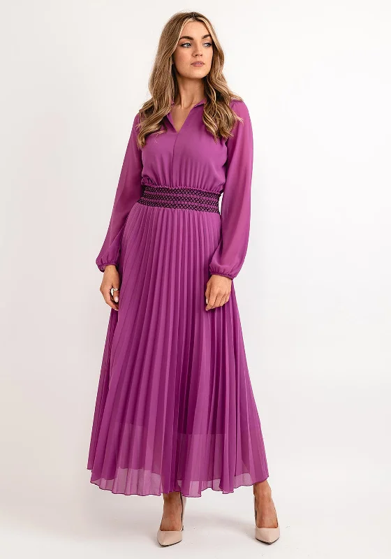 Seventy1 One Size Pleated Embroidered Waist Maxi Dress, Purple Elegant Sleeveless Maxi Dress