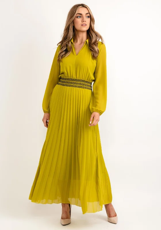 Seventy1 One Size Pleated Embroidered Waist Maxi Dress, Yellow Elegant Velvet Maxi Dress