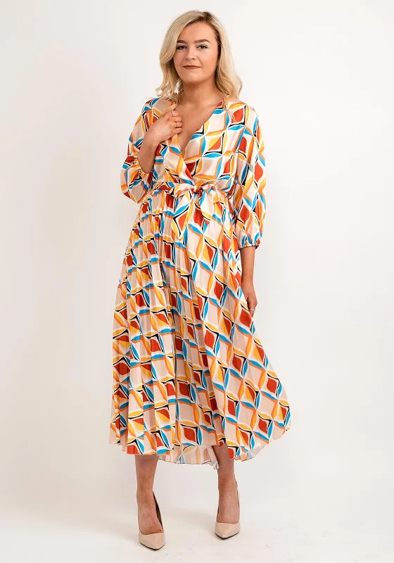 Seventy1 One Size Printed Design Pleated Maxi Dress, Multi Elegant Maxi Dress with Drapes