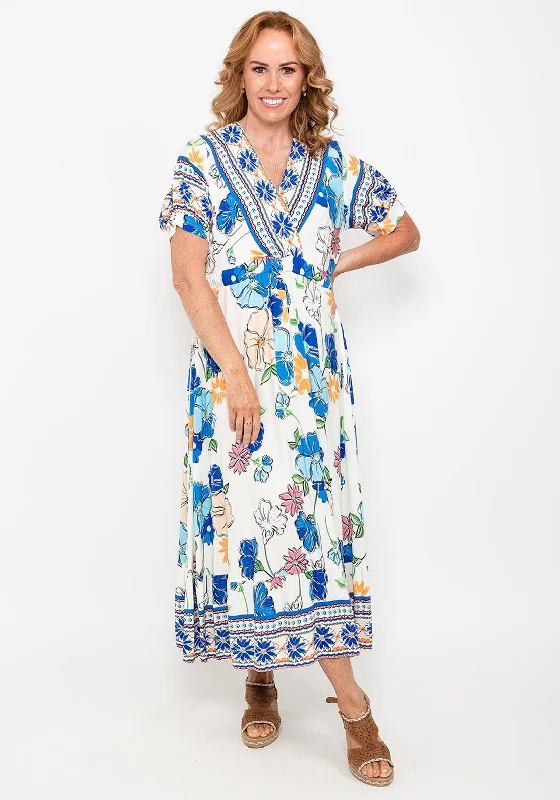 Seventy1 One Size Tropical Maxi Dress, Blue Multi Elegant Silk Maxi Dress