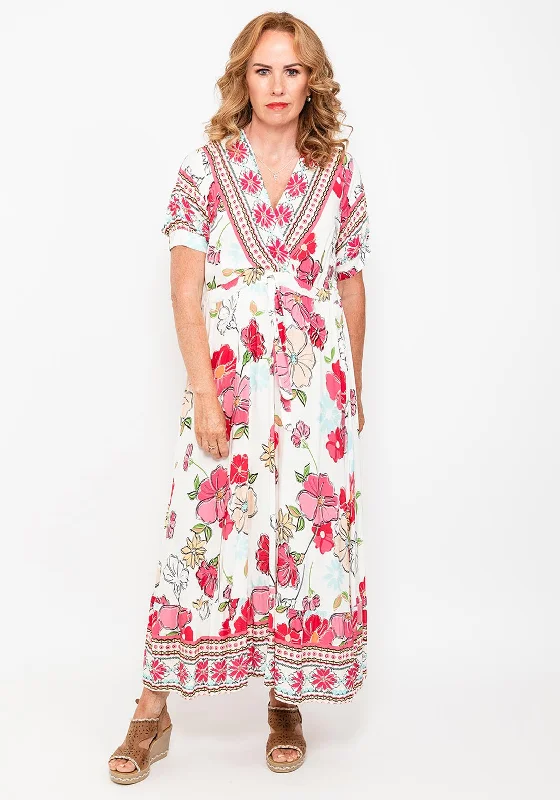 Seventy1 One Size Tropical Maxi Dress, Pink Multi Comfortable Long-Sleeve Maxi Dress