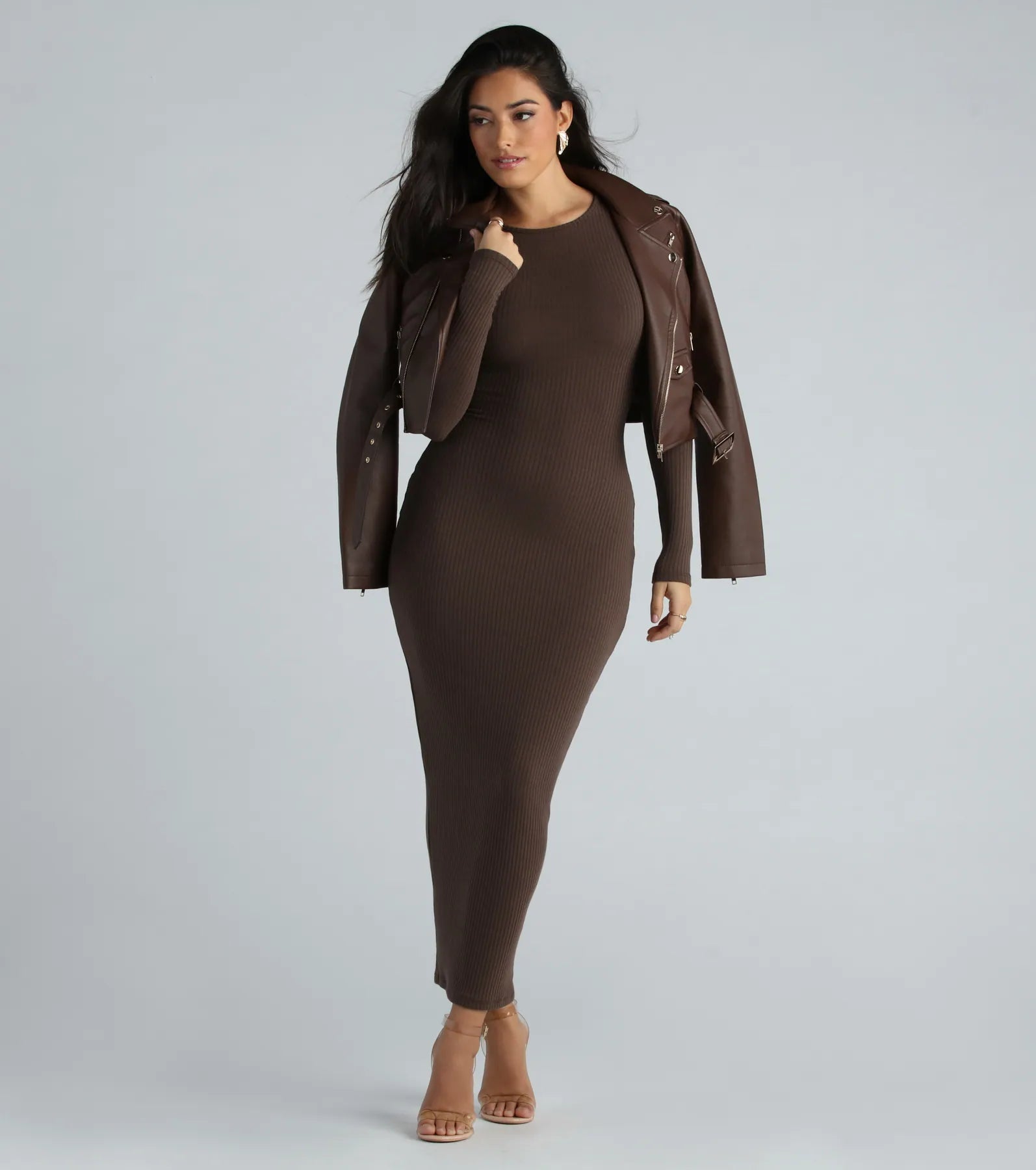 Showstoppin' Staple Long Sleeve Maxi Dress Trendy Fit-and-Flare Maxi Dress