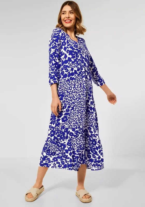 Street One Floral Leaf Print Maxi Dress, Intense Blue Chic Boho Print Maxi Dress