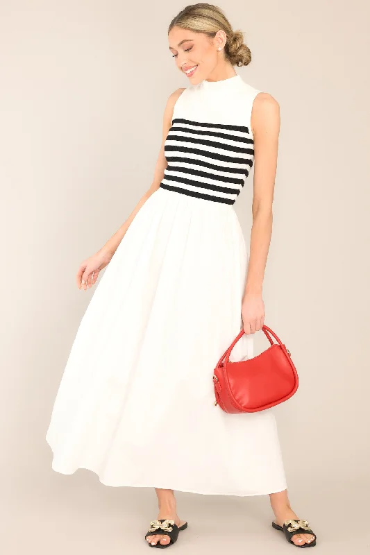 Timeless Treasures White Sleeveless Striped Maxi Dress Stylish Off-Shoulder Maxi Dress