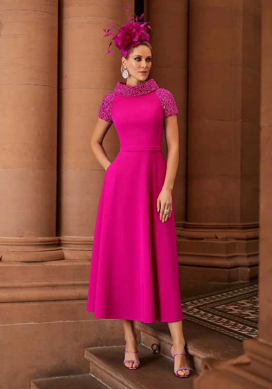 Veni Infantino Embellished High Collar Maxi Dress, Magenta Stylish Boho Maxi Dress