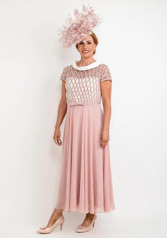 Veni Infantino Lattice Bodice Maxi Dress, Dusty Rose Elegant Wraparound Maxi Dress