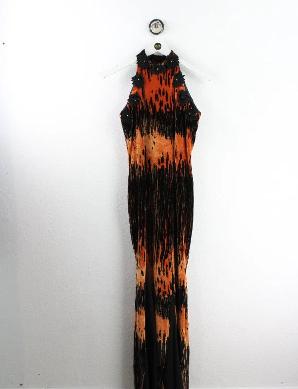 Vintage Orange Maxi Dress (S/M) Fashionable Maxi Dress with Fringe