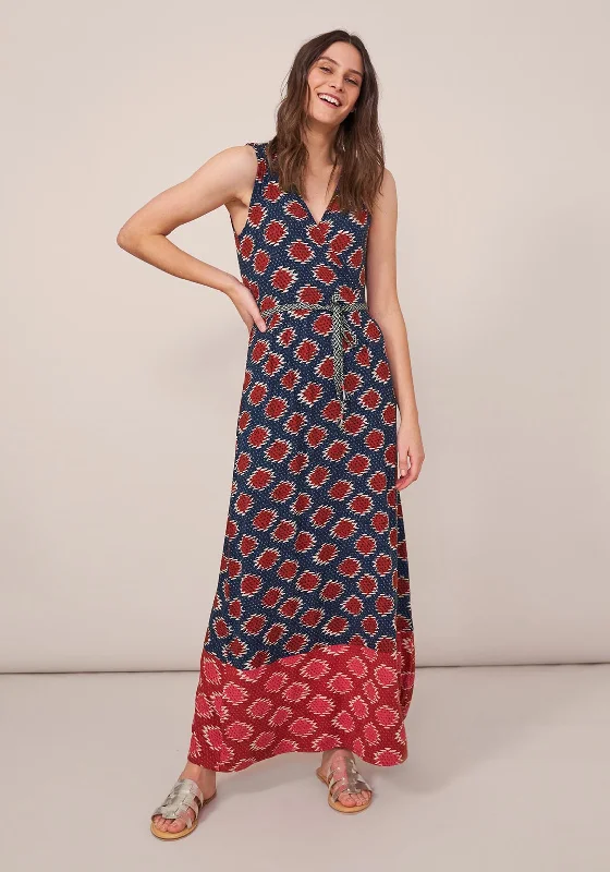 White Stuff Avery Eco Vero Wrap Maxi Dress, Navy Multi Trendy Maxi Dress with Belt