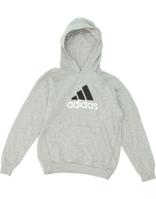 ADIDAS Boys Graphic Hoodie Jumper 11-12 Years Grey Cotton Cotton Hoodie Fleece Lining Warmth