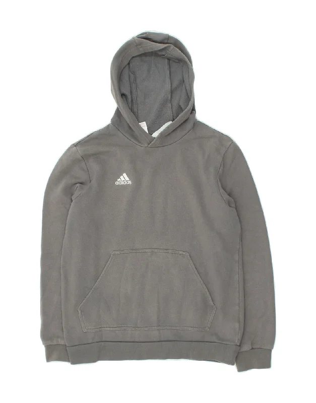 ADIDAS Boys Graphic Hoodie Jumper 13-14 Years Grey Cotton Graphic Hoodie Design Print