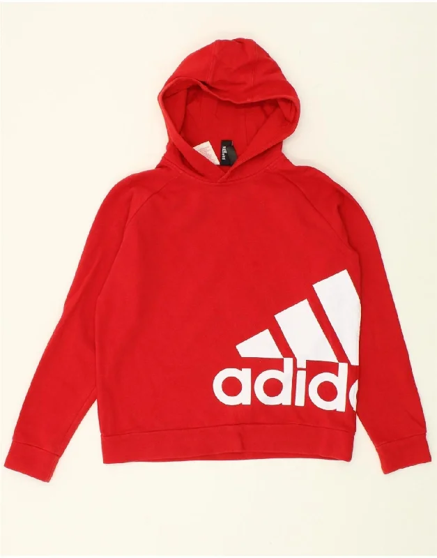 ADIDAS Boys Graphic Hoodie Jumper 13-14 Years Red Cotton Hoodie with Print Artistic Unique