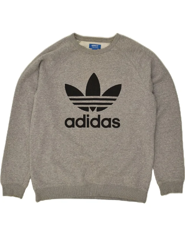 ADIDAS Mens Graphic Sweatshirt Jumper Large Grey Cotton Hoodie with Exposed Zipper Edgy Industrial