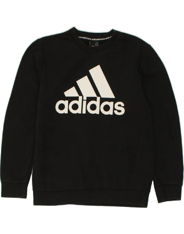 ADIDAS Mens Graphic Sweatshirt Jumper Medium Black Cotton Hoodie with Puffed Sleeves Voluminous Trendy