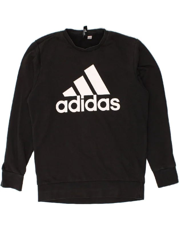 ADIDAS Mens Graphic Sweatshirt Jumper Medium Black Hoodie with Hem Contrast Bold Stylish