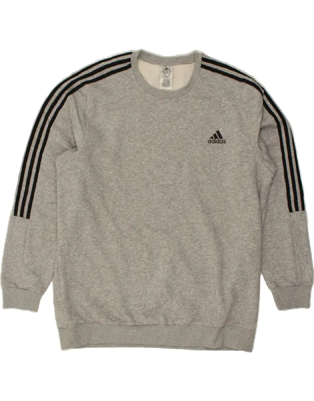 ADIDAS Mens Sweatshirt Jumper 2XL Grey Cotton Hoodie with Contrast Stitching Detailed Premium