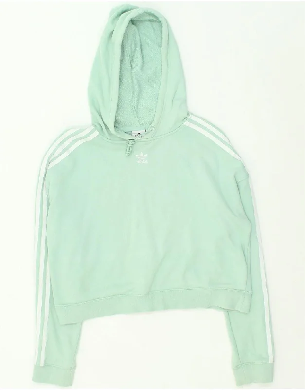 ADIDAS Womens Oversized Crop Hoodie Jumper UK 10 Small Turquoise Cotton Hoodie with High Neck Warm Protective