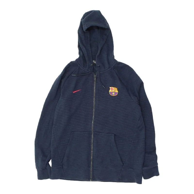 Barcelona FC Mens Navy Nike Full Zip Hoodie | Spanish Football Sportswear Hoody Hoodie with Hem Detail Decorative Unique