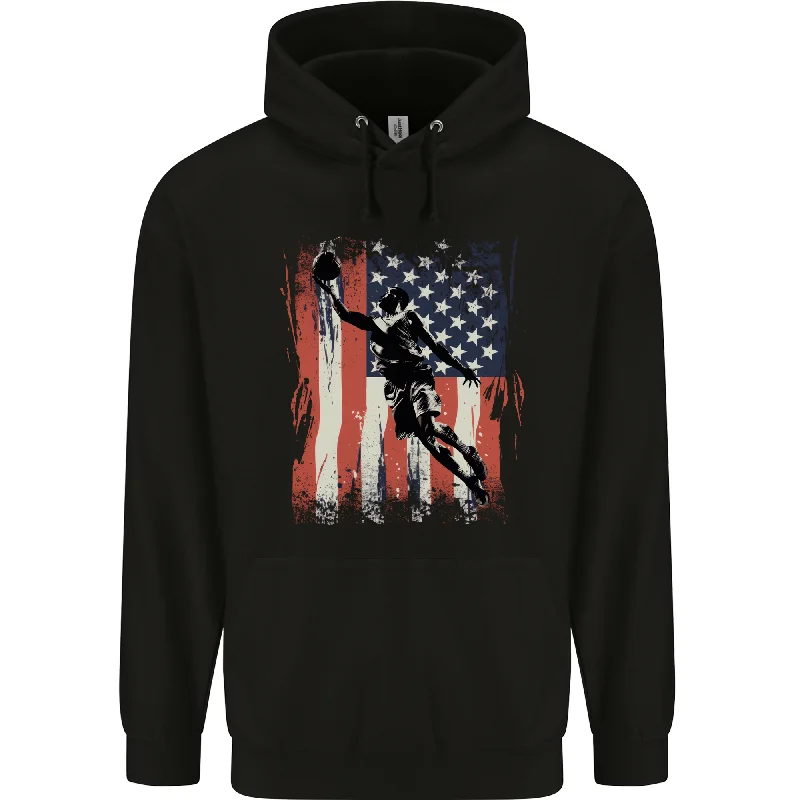 Basketball Player Flag USA America Mens 80% Cotton Hoodie Hoodie with Reflective Safety Nightwear